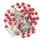 Nazareth Store Pearl Beads Rosary Beaded Necklace Projection Our Father Prayer Medal with Miraculous