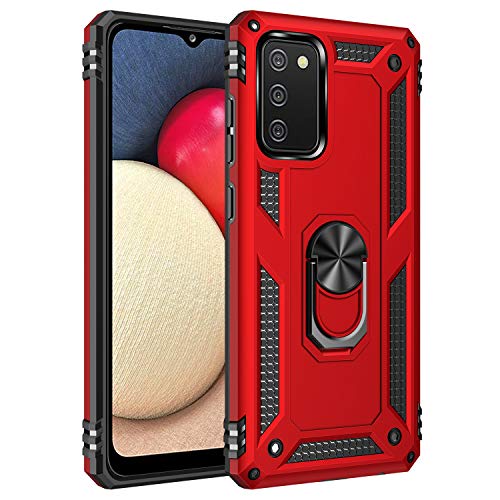 Samsung Galaxy A03S Case, Military Grade Tough Heavy Armored Protective Phone Case with Magnetic Metal Ring Kickstand Slim Shockproof Duty Armor Cover Case for Samsung Galaxy A03S, Red