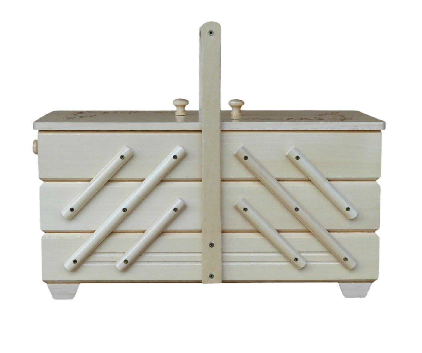 Grande Scatola da Cucito in Legno 32,5×40×22,5 cm - 7 Scomparti - Legno Naturale