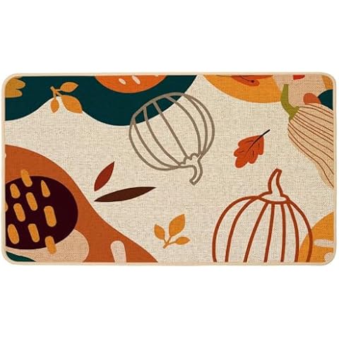 WHOMEAF Fall Boho Modern Doormat Orange Pumpkin Autumn Outdoor Indoor Patio Entrance Mats Minimalist Design Door Mats Low Profile Non Slip Outside Inside Floor Mat Rugs for Home Decor 17x29 Inch Cover
