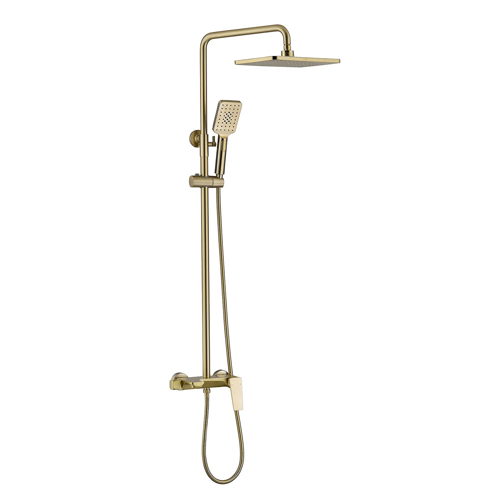 OZBMA Shower Faucet Set, High Pressure Rainfall Head with 3-Way Hand Shower, Wall Mounted System Tub Spout, Rain Mixer Set (Borstad Guld A)