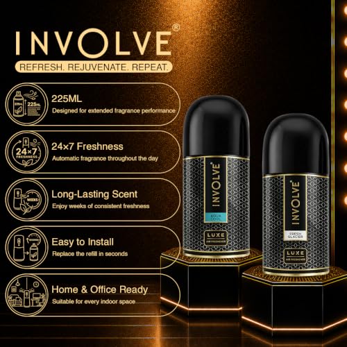 Image of Involve Luxe Combo - Aqua Cool & Fresh Glacier - Pack 2 | Automatic Room Fresheners Refill | 2200 Sprays Guaranteed | Lasts up to 60 days (225ml * 2) | Automatic Home Fresheners