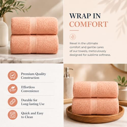 Image of Sulfar 100% Combed Cotton, Quick Drying Highly Absorbent, Luxury Hand Towel Set (Pack of 4, 40 X 70 cm) Tender Peach