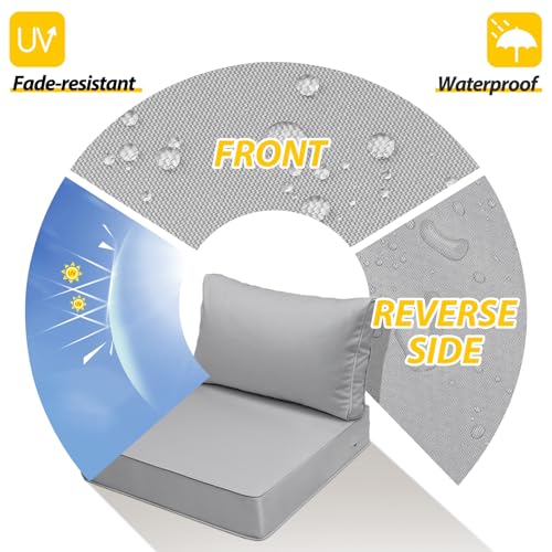 Image of AAAAAcessories Outdoor Deep Seat Cushions, Waterproof, Fade-Resistant Patio Furniture Replacement Cushions, 24 inch x 24 inch x 5 inch + 24 inch x 13.5 inch, Set of 2, Gray