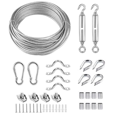 TooTaci Globe String Light Suspension Kit, Turnbuckle Wire Tensioner kit for Outdoor Light String Hanging Light Guide Wire?66ft PVC Caoted Stainless Steel Cable Wire Rope,M5 Turnbuckle kit All Need…