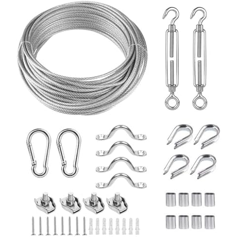 TooTaci Strings Light Hanging Kit, 1/8 Stainless Steel Wire Cable 7×7 Strands, Turnbuckles for Cables Wire, 66ft Vinyl Coated Steel Cable, Wire Tensioner Kit for Outdoor Hanging, Colthesline Cable Cover