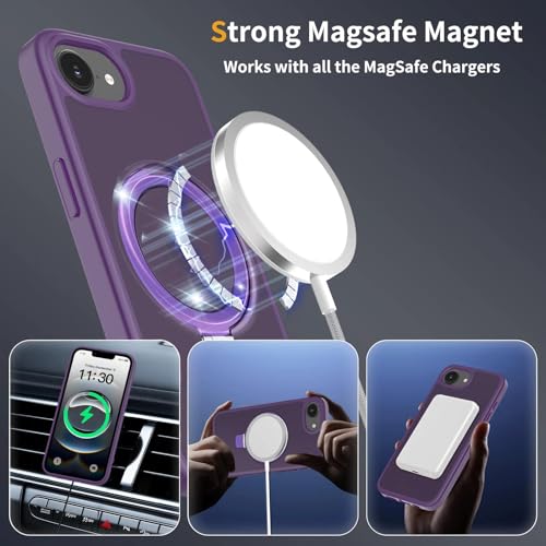 Image of Magnetic for iPhone 16E Case, 6.1 inch, Compatible with MagSafe, Rugged Kickstand, Not-Yellowing Military-Grade Protection, Matte Purple
