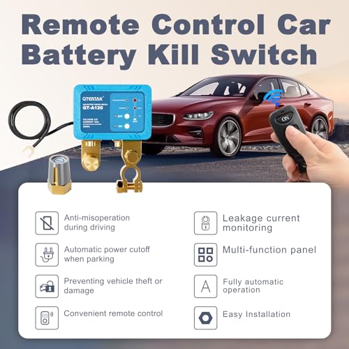 Image of 12V 120A Remote Battery Disconnect Switch | with Negative Battery Terminal Copper Post & Lead Sleeve, Anti-Theft, Battery Leakage Protection, 2 Remote Control Keys