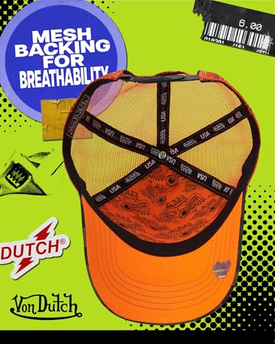 Image of Von Dutch Monogram Trucker Cap - Retro Snapback Cap for Men and Women - Adjustable Snap Fit Panel, Mesh Rear, Curved Bill