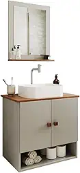 Gabinete Arm Banheiro Deli 2 Portas com Cuba Oxford Branca (Off White/Nature)