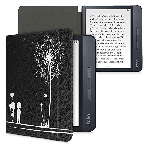 kwmobile hoes compatibel met Kobo Libra H2O - Case voor e-reader in wit/zwart - Paardenbloemen Liefde - Image 6