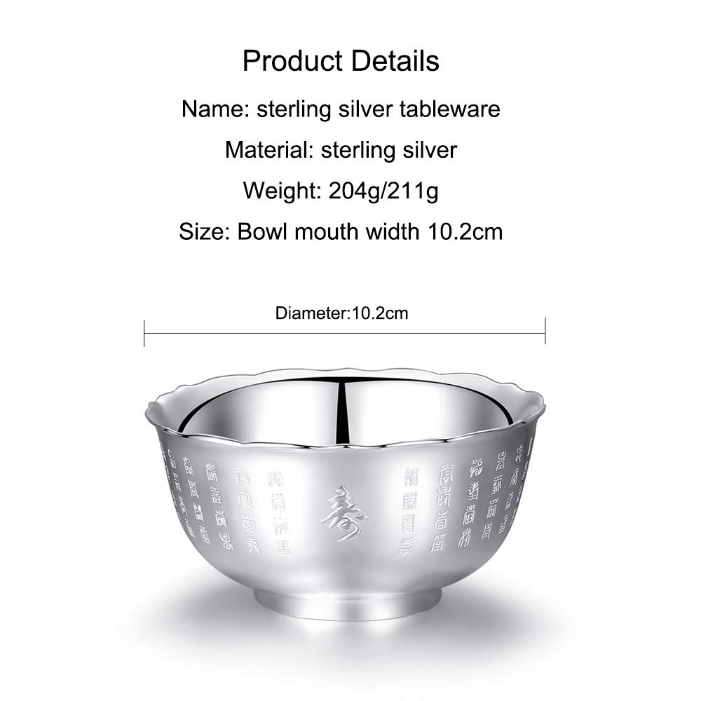 Bol à céréales en argent sterling, bol à soupe, riz, bol de nouilles instantanées, bol à fruits et à salade, fabriqué à la main, facile à nettoyer, pratique comme cadeau, 204 g