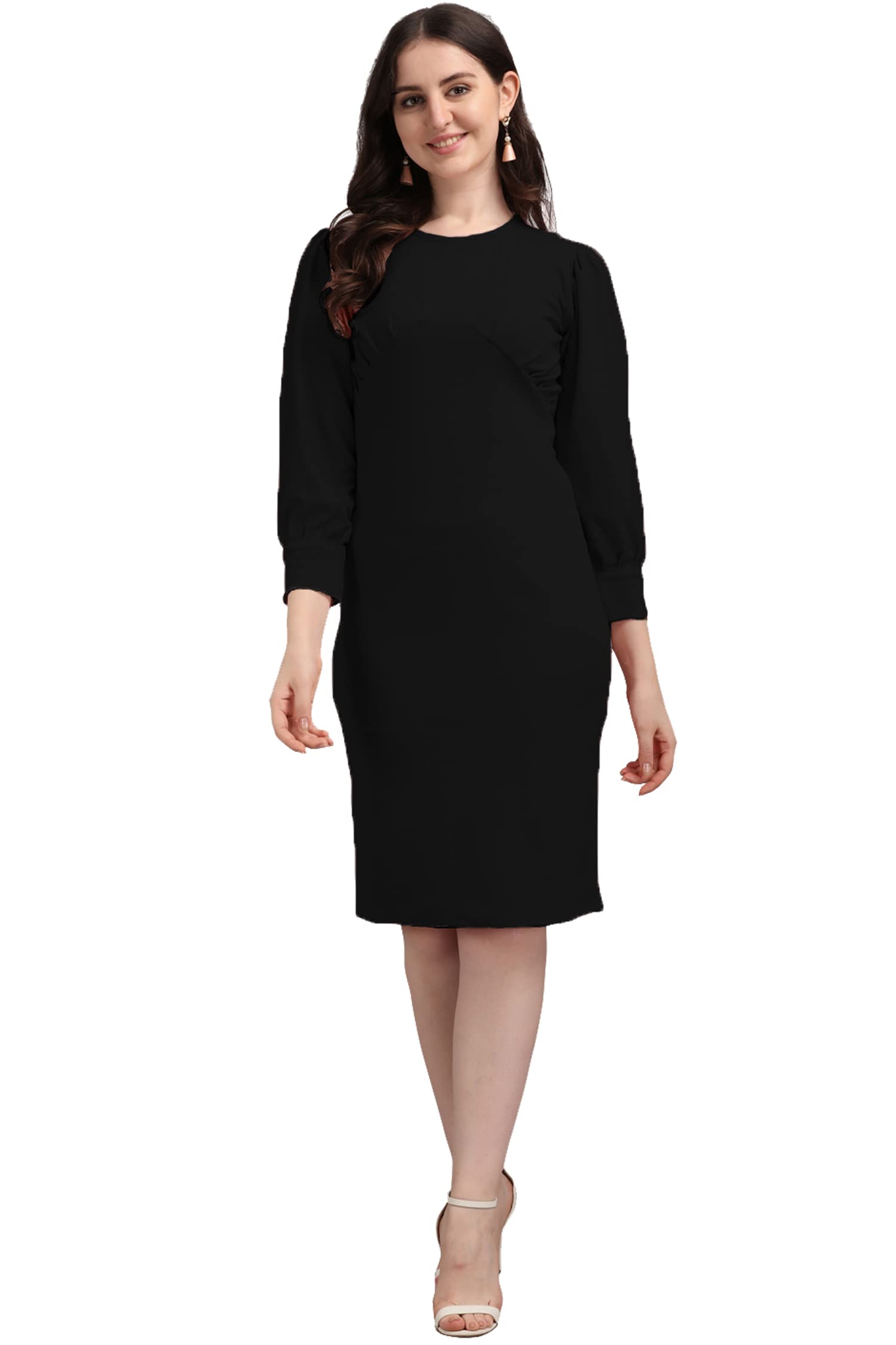 Purvaja Women's Corduroy Bodycon Knee-Length Dress (Ruby-073-Bl-Xl_Black