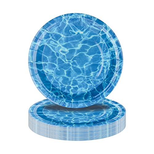 Pandecor 50 Pieces Disposable Ocean Waves Paper Plates,7 inches Cake Dessert Plates for Sea Summer Pool Beach Blue Water Party Decorations (cake plates)
