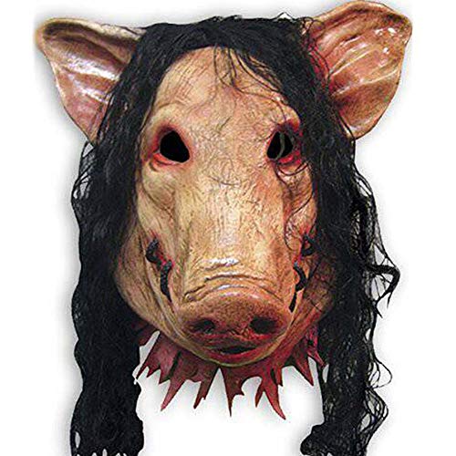 HRRH Tête De Cochon Masque, Halloween Effrayant Masques Nouveauté Cochon Tête d'horreur avec des Masques De Cheveux Cosplay Costume Réaliste Latex Festival Fournitures Masque
