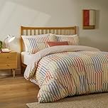 furn. Duvet Day Madison Stripe Duvet Cover Set – Reversible Abstract Printed Bedding with Soft-Touch Fabric and Retro-Inspired Design (Multi/Apricot - Double)