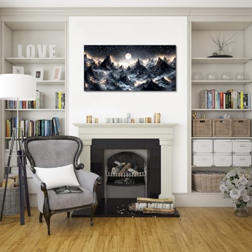 SERIMINO Mountain Large Wall Art, Moonlit Night Landscape Wall Decor, Fantasy Scenery Canvas Prints Paintings, Black Cool Pictures Home Decor Living Room Bedroom, Modern Office Decor 20"X40"