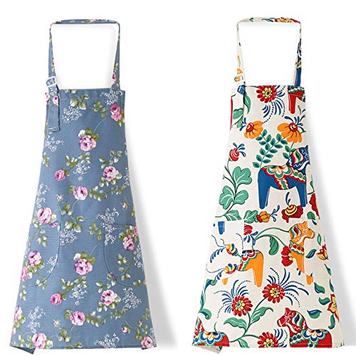 2 Pack Bib Aprons for Women Soft Cotton Linen Kitchen Cook...
