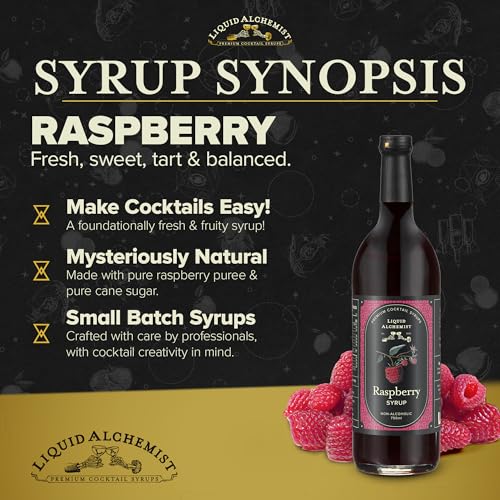 Image of Liquid Alchemist Raspberry Syrup for Cocktails | Real Ingredients Make our Raspberry Syrup for Drinks a great Margarita Mix | Small Batch, Non-GMO & Vegan | 25.4 oz Drink Mixer, Pack of 1