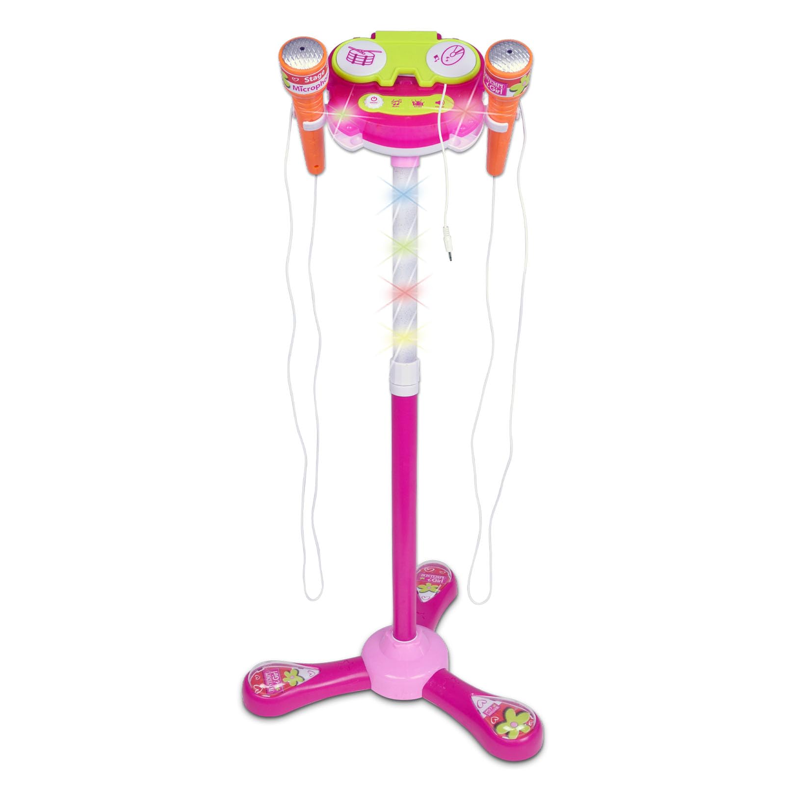 Bontempi - TwinStage Mic-Dual Stage Microphone with MP3 Connection for Amazing Performance, Pink, 360 x 360 x 890 mm, Multicoloured, 40 1471