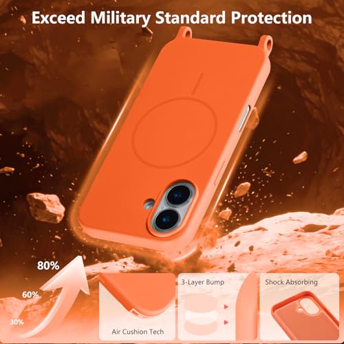 Coque silicone iPhone 16 MagSafe avec cordon orange antichoc - 6