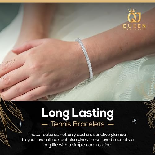 Queen Jewels 925 Sterling Silver Bracelets For Women | Princess-Cut Cubic Zirconia Tennis Bracelets For Women | Silver Jewelry Bangle Bracelets For Women | Sterling Silver Women'S Bracelet 7.25 Inches thumb #6