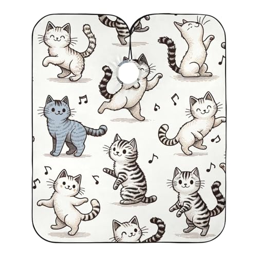 Hezely Cute Dancing Cats Hair Dye Cape, Barber Cape for Adults,Waterproof Salon Cape,Waterproof Hairdressing Styling Hair Cutting, 65