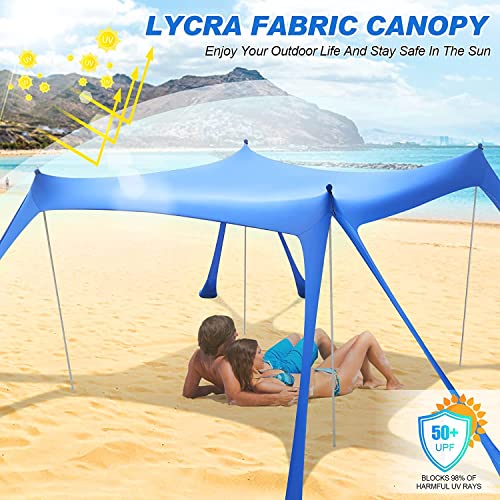 Beach Tent Canopy, Upf50+ Beach Shade Portable Sun Shelter Reinforced With 8 Sandbags, 4 Poles & Carrying Bag, Family Beach Sunshade For Beach, Camping, Picnic, Backyard #TOP1