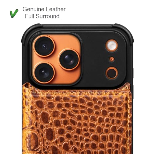 Étui en cuir véritable iPhone 17 Pro protection chic jaune marron - 5
