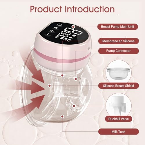 Miniatura 7 de Hyadiertech Sacaleches Eléctrico Manos Libres, Extractor De Leche Portátil De Boca De Bebé Con 3 Modos Y 9 Niveles, Sin Bpa, Pantalla Inteligente, Ruido Inferior A 45 Db, 1 Unidad, Rosa