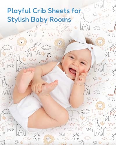 Image of Crib Sheets 2 Pack, Fitted Crib Sheet for Standard Crib Mattress 28x52x9, Ultra Soft Jersey Knit, Breathable Stretchy Deep Pocket, Snug Fit Stays Put, Baby Crib Mattress Sheet