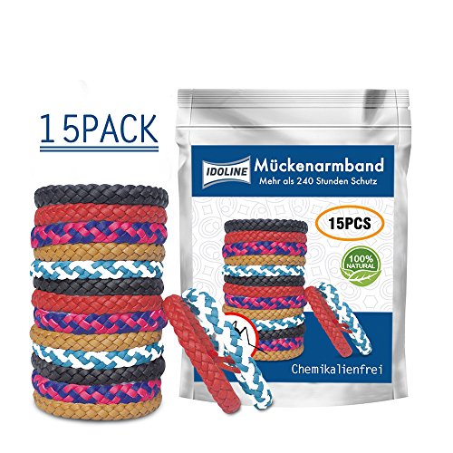 Preisvergleich Produktbild Idoline Mückenschutz Armband Mosqito Mückenarmband Insektenschutz Naturals Schutz gegen Mücken Outdoor Indoor Wiederverschließbare Verpackung Camping