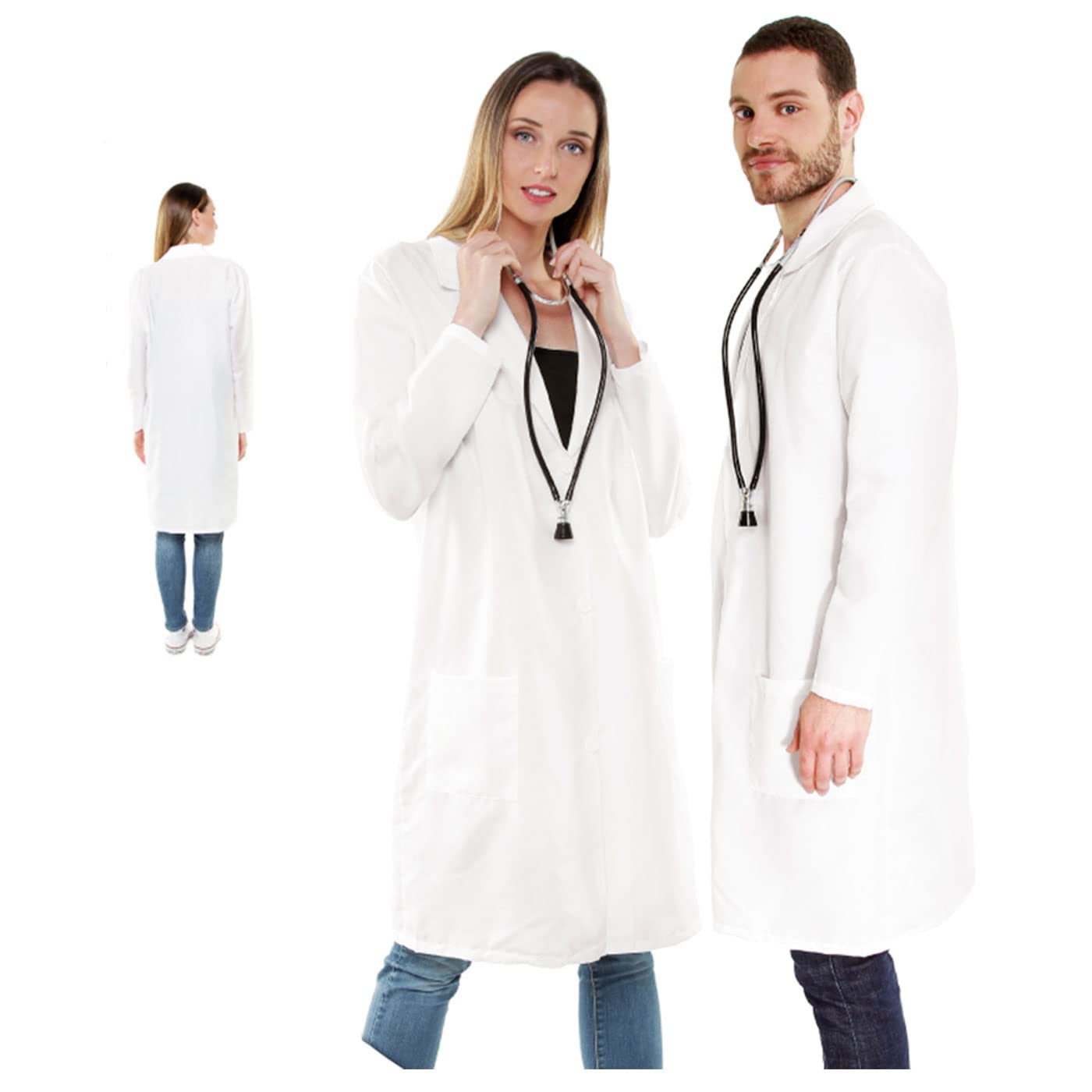 Acan Pack de 9 batas blancas. Disfraz doctor, médico. Talla L. Para carnaval, halloween, cosplay (L, Bata Blanca x 9)