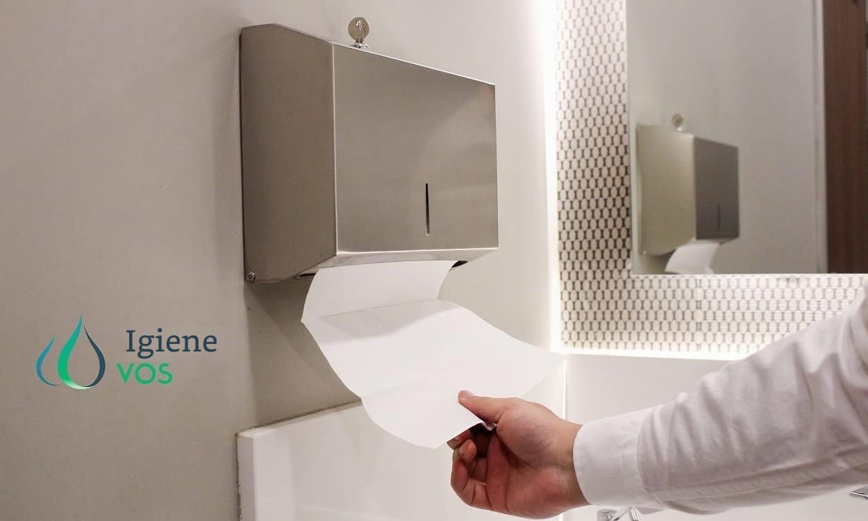Hygiene VOS asciugamani di carta in cellulosa bianco brillante, 3200 fogli, 2 veli, piega a V a zig zag, 25 x 23 cm, per gastronomia, ambulatori, uffici