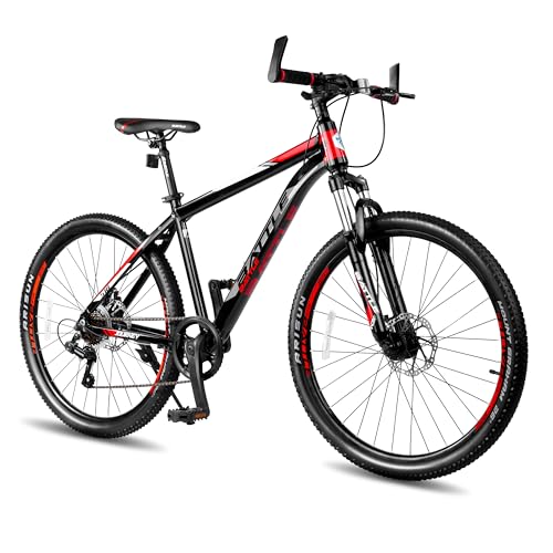 Image of Vaux Battle 518 26T Gear Cycle for Men with 17 inch Alloy Frame & 7 Speed Shimano Gears, MTB Cycle with Gears with Double Disc Brakes & Front Lockout Suspension, Ideal Height 4ft 8inch+ (Red)