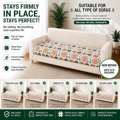 Image of Homerz Premium Printed Quilted Velvet Sofa Slip Cover Protector with Tassels, Sofa Mat, Exact Size, Antislip Cover (Mosaic, 2 Seater, Half)