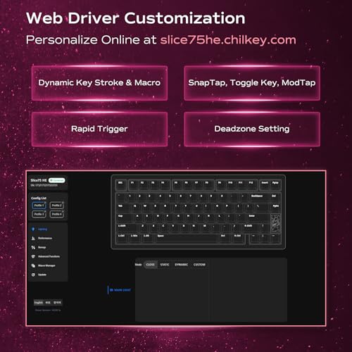 Image of OOCTPK Chilkey Slice75 HE Gaming Keyboard: Hall Effect Aluminum Keyboard with Flux Switch, Rapid Trigger, 8K Polling, Per-Key RGB Gaming Magnetic Switch Key Board for Gaming (Translucent Pink)