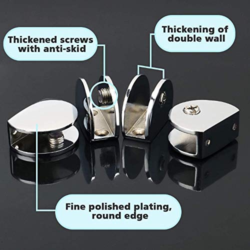 2 Pcs Adjustable Frameless Rectangle Glass Shelf Bracket Holder Heavy Duty Clamp Shelf Clip, Polished Chrome (Large) #TOP4