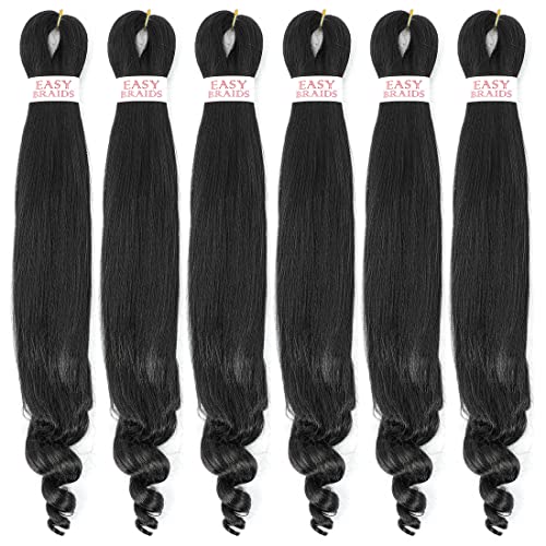 Braiding Hair Pre Stretched French Curly Braiding Hair Crochet Braids Natural Easy Braid Crochet Hair Hot Water Setting Professional Soft Yaki Straight Hair For Braiding (20inch(pack of 6), 1B)