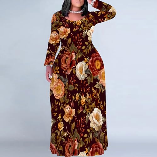 Image of PinkPatty Plus Size Maxi Dresses for Women Long Sleeve Crew Neck Sundress Casual Fall Dress with Pockets