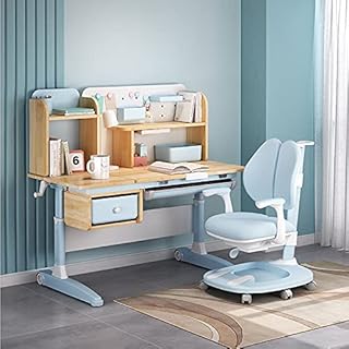 TOMYEUS Study Desk Children's Study Table and Chair Lift Study Table And Chair Student Desk Study Table Study Writing Table (Color : Blue)