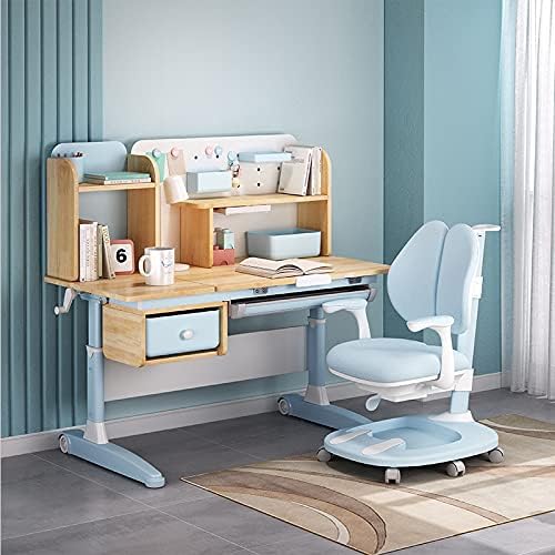 TOMYEUS Study Desk Children's Study Table and Chair Lift Study Table And Chair Student Desk Study Table Study Writing Table (Color : Blue)