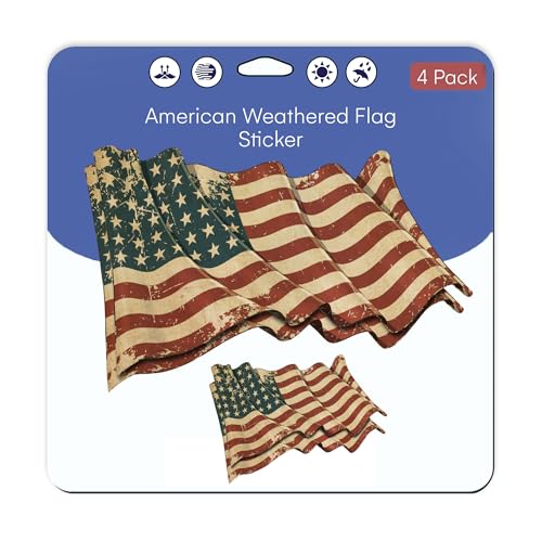 Image of American Flag Stickers (4 Pack) - Waterproof, UV Resistant, Strong Adhesive Distressed American Flag Decal - Used for Car, Truck, Laptop, Water Bottle, Phone Case