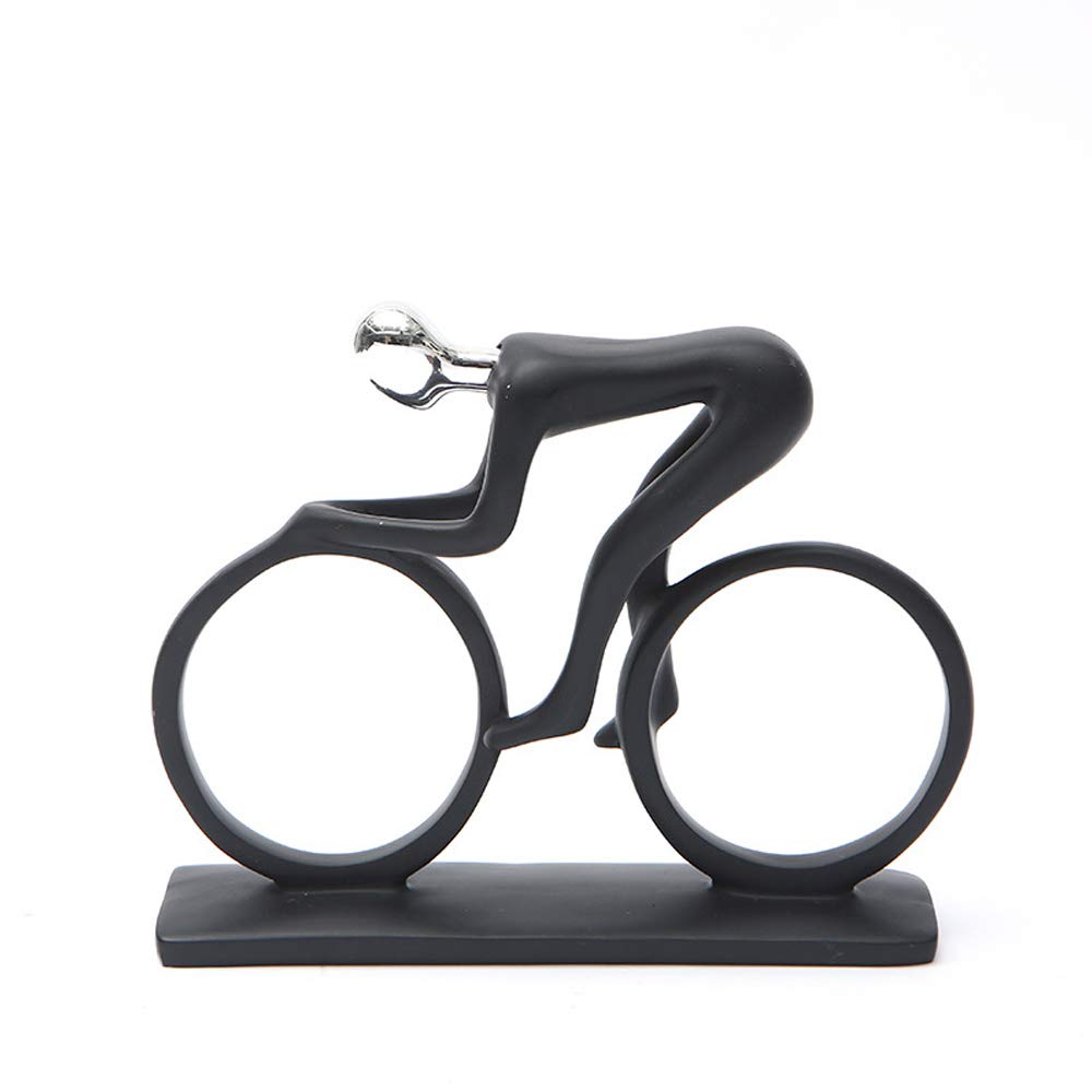 Hosoncovy Men's Black Resin Cyclist Ornat Riding Man Sculpture Bicycle Statue Figurine Home Decoration For Home Living Room Bedroom Office,Gift For Cycling Lover Wo (Silver)