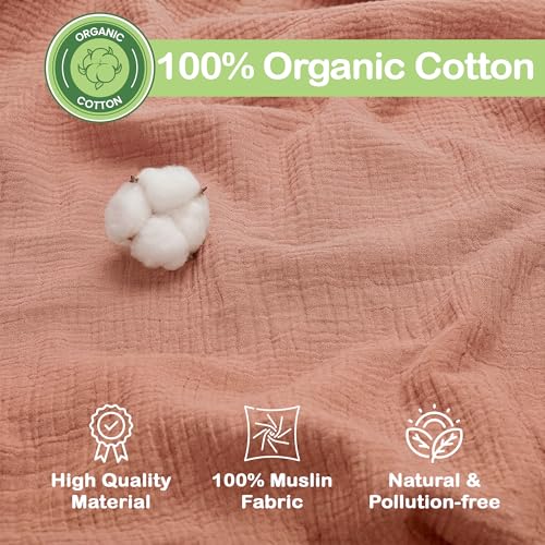 Image of Organic Muslin Baby Blanket 2-Pack Cinnamon & Wildflower, 47x47 Inch, 100% Organic Cotton Oeko-TEX Certified Hypoallergenic Swaddle Blanket for Newborn Boy, Baby Boy Shower Gift