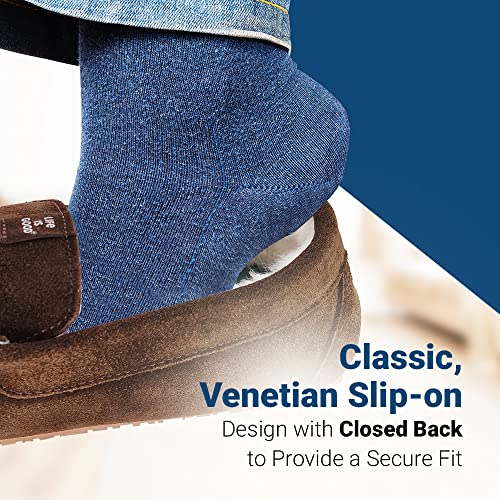 Life Is Good Men's Venetian Moccasin Slippers, 302795M - Suede & Faux Fur Close Back Indoor/Outdoor Slip-Ons - Premium Comfort & Durable Loafers With Plaid Lining & Eva Outsoles (Tan/Holiday Plaid - Size 8) #TOP5