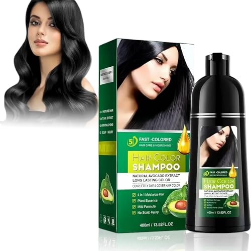 Champú Colorante Negro 4 en 1 con Aceite de Argán, Shampoo para Cabello Blanco y Canas, 400 ml Color Natural Duradero, Cubre Canas Fácil y Rápido Para Hombres y Mujeres (Negro)