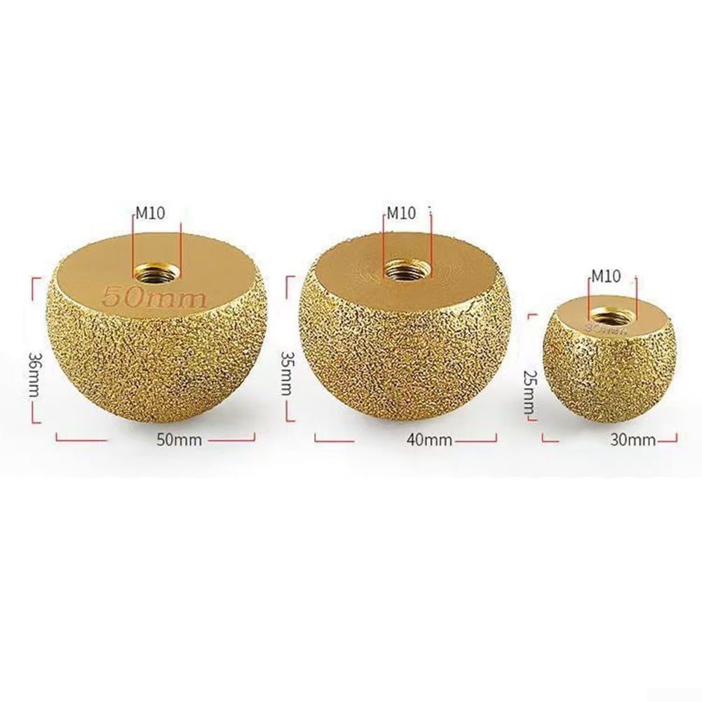 Mola diamantata a forma di fungo, 10 mm, per smerigliatrice angolare, brasata per lucidatura dei bordi, per curve interne in vetro e pietra, finitura oro (3 pezzi)