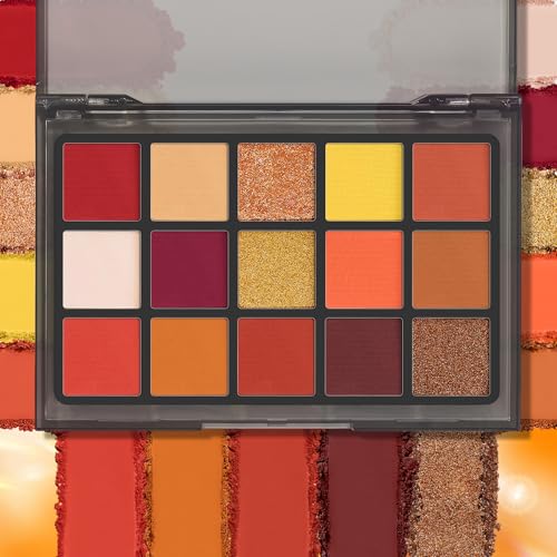 Image of UCANBE Orange Eyeshadow Makeup Palette, 15 Colors Vibrant Shimmer Matte Glitter Eye Shadow Pallet, High Pigmented Warm Yellow Sunset Red Coral for Fall Cosplay Halloween Costume Parties Pumpkin Makeup