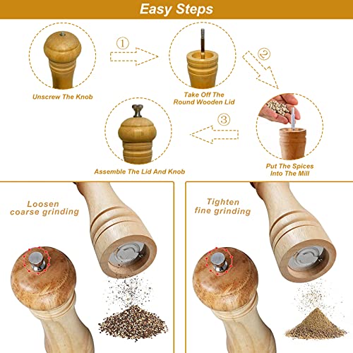 Wooden Pepper Grinder Pepper Mill With Adjustable Coarseness, Refillable Ceramic Grinding Mechanism Salt Mill - 8 Inches (1 Pack) #TOP4